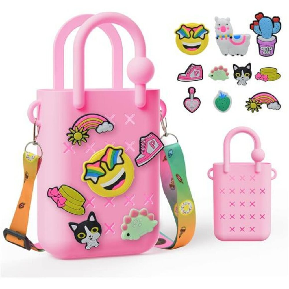 Mini silicone beach bag waterproof tote cute handbag with charms for girls kids